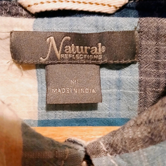 💚5/$25 Natural Reflections 100 % Cotton Plaid Button Front Shirt Medium - Picture 3 of 4